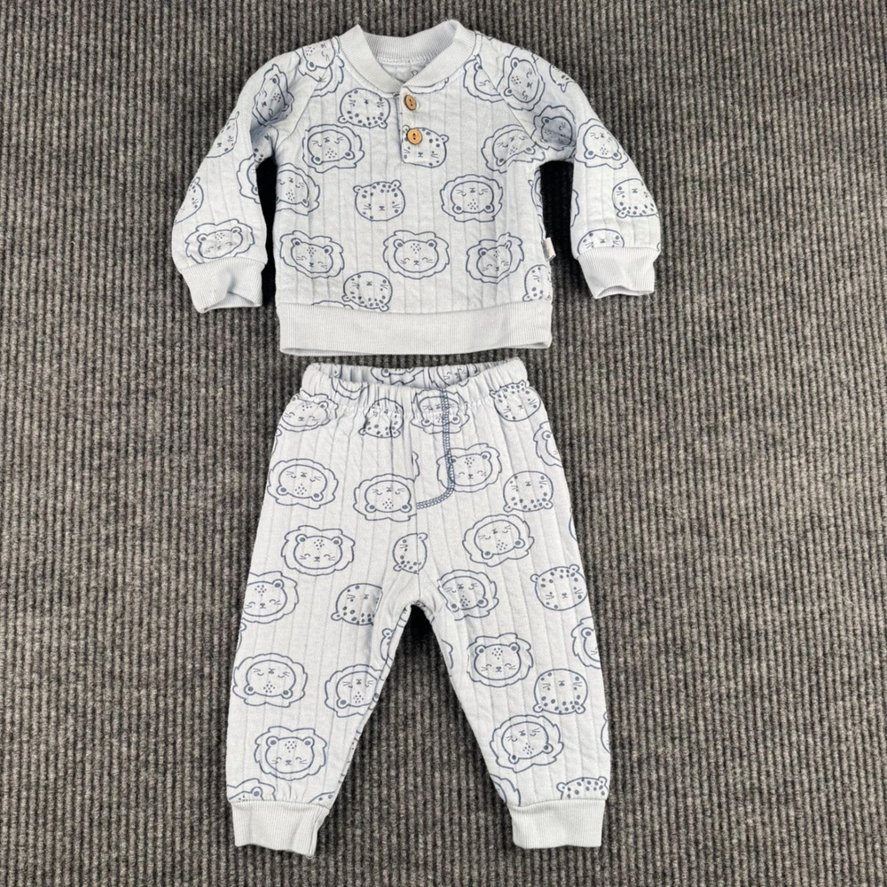Duck Duck Goose Baby 6-9M Quilted Lion Print Henley Top & Joggers Set Blue 195 - Picture 2 of 8
